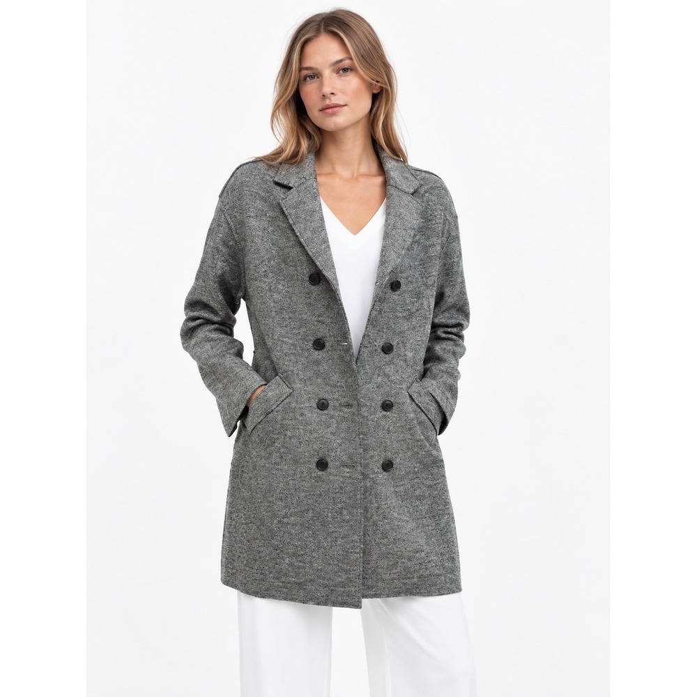 Zara Basic Gray Textured Double Breasted Wool Blend Pea Coat XS Oversized NWOT